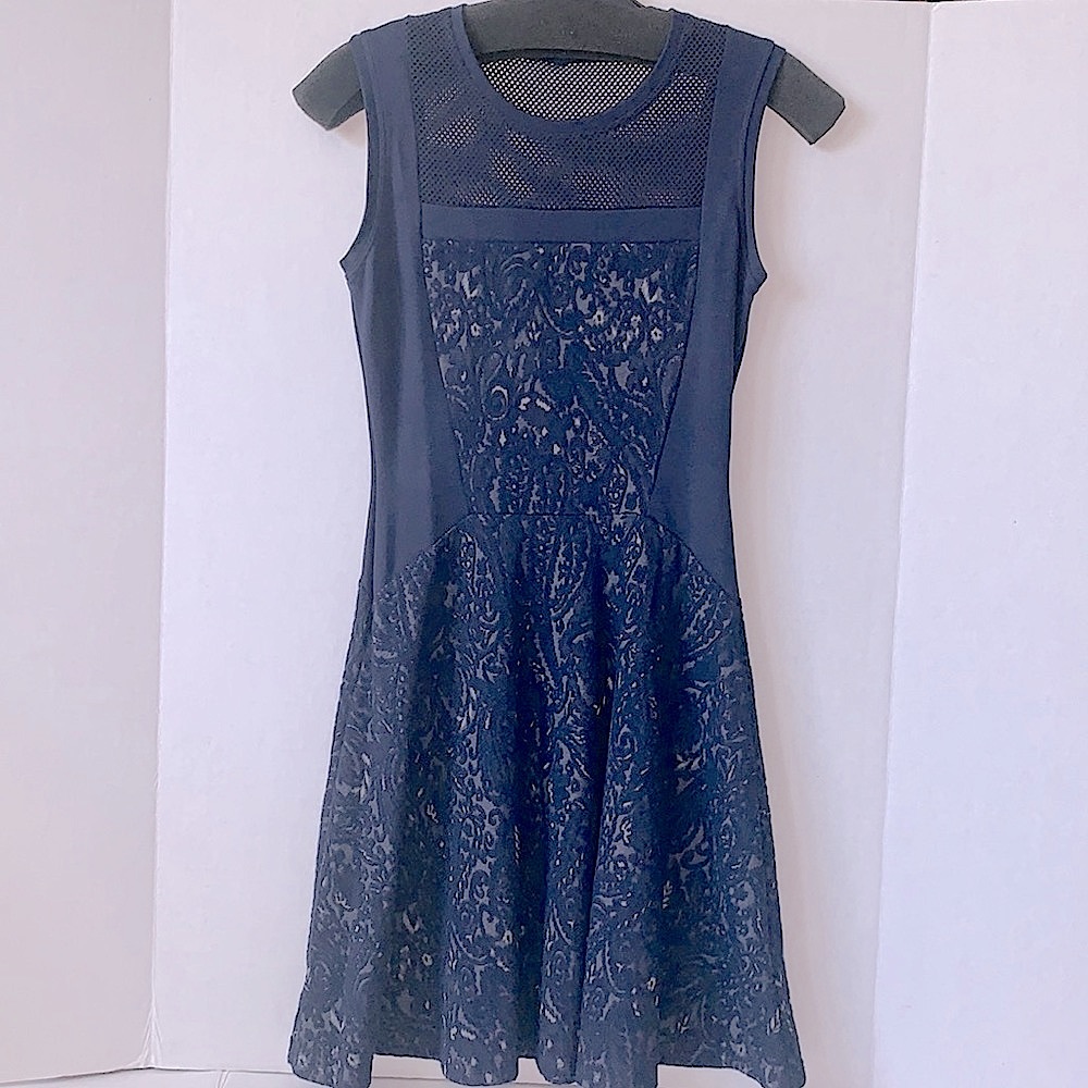 BCBGMaxAzria Mini Dress Flare Navy Blue Gray XSmall